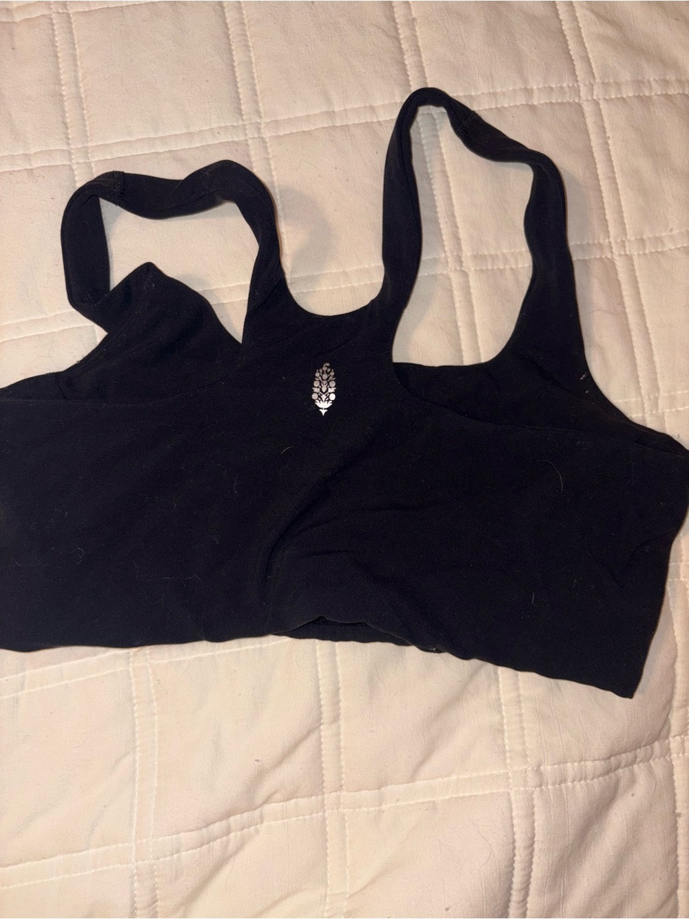 Free People Black Seamless Sports Bra with Center Emblem